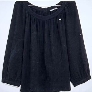 Madewell Lightspun Black Wide-Neck Cuffed-Sleeve Top XS